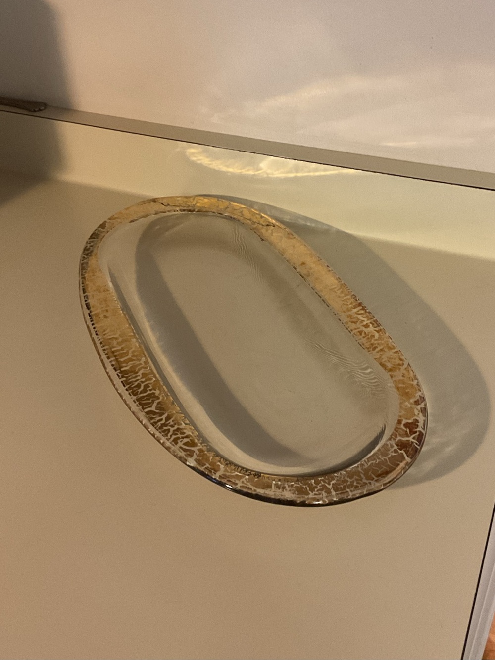 Gorgeous Gold Crackle Rim Glass Oval Serving Tray